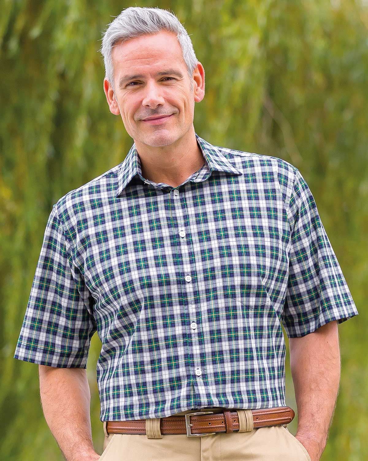 Mens checked shirts short on sale sleeve